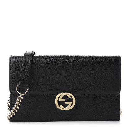 Gucci Dollar Calfskin Interlocking G Chain Wallet Black 1 of 11