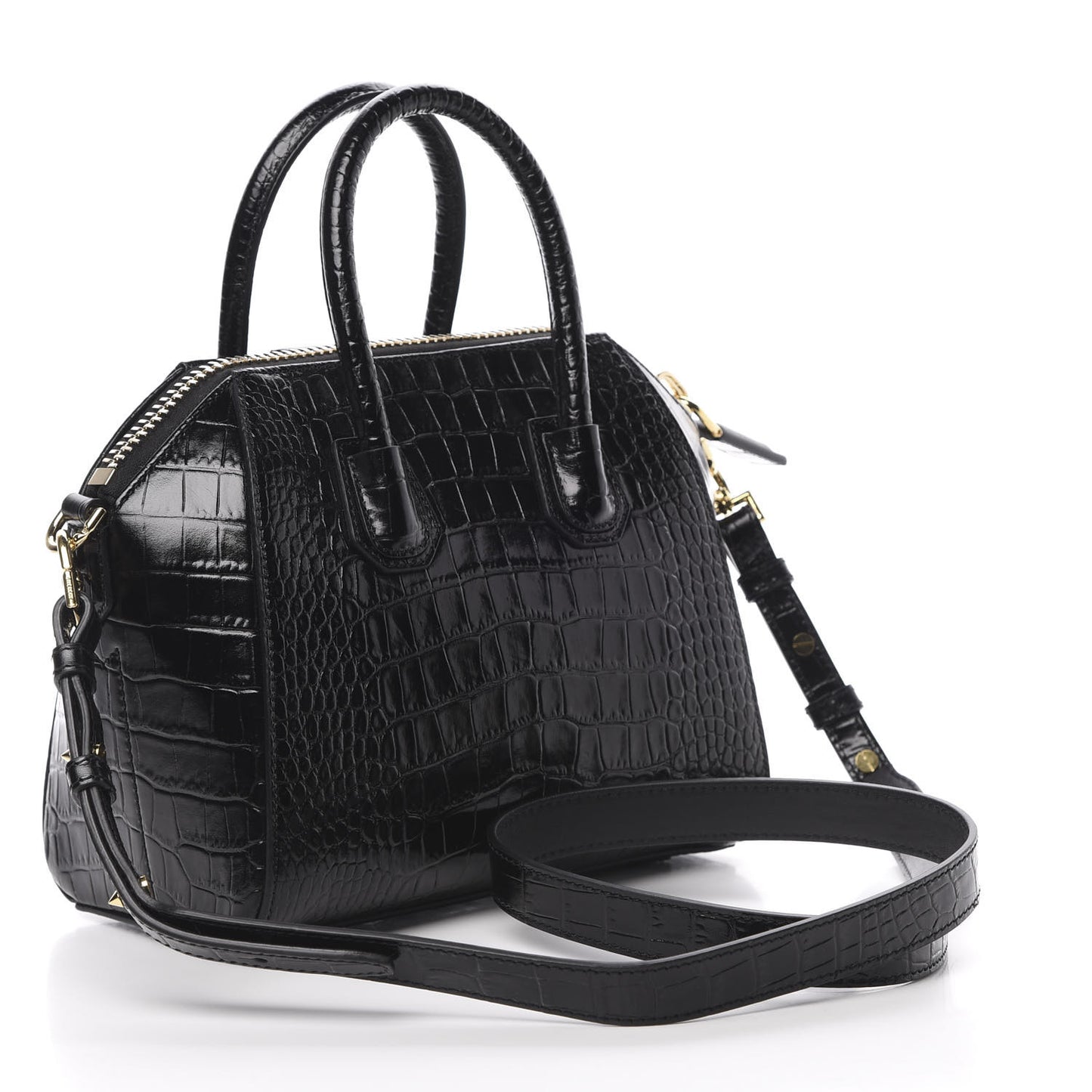 Calfskin Crocodile Embossed Mini Antigona Black