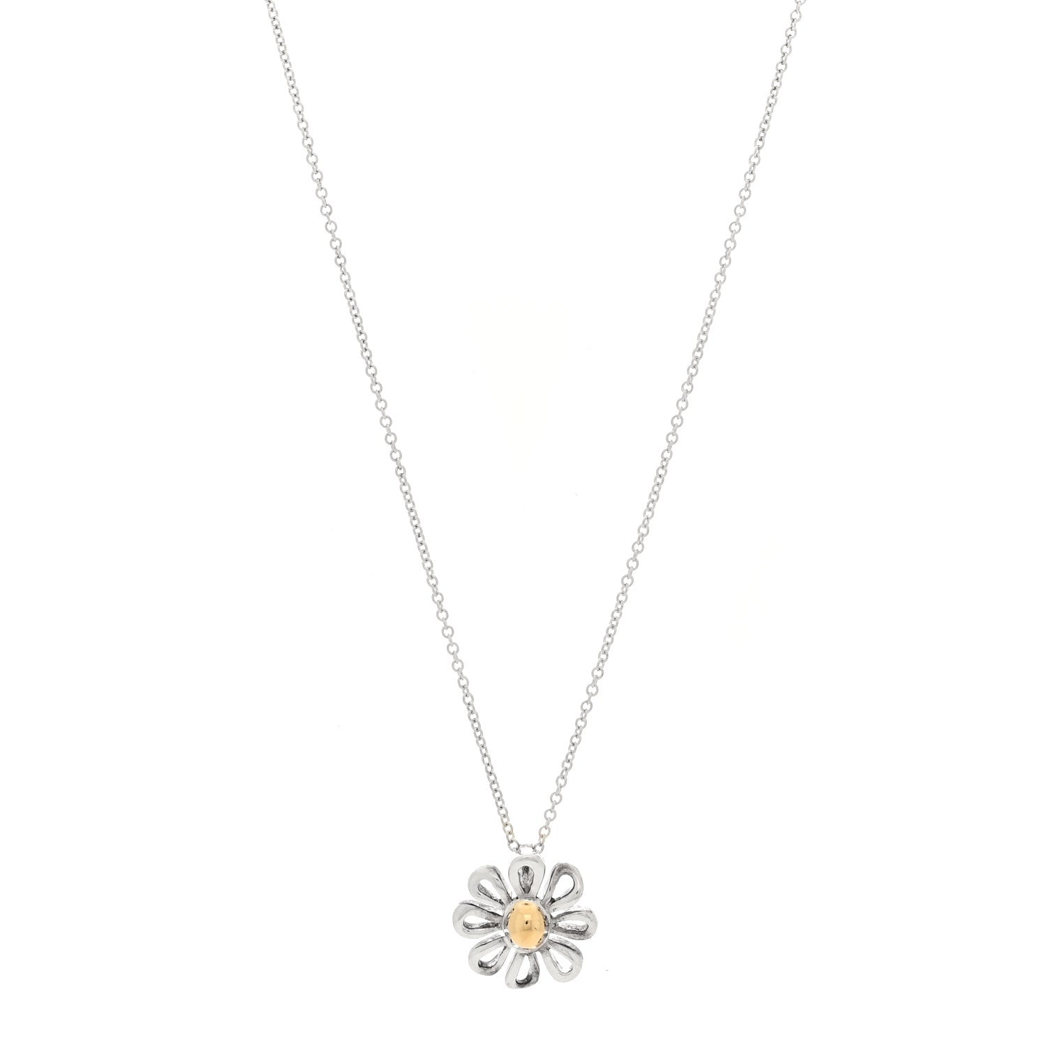 Tiffany Sterling Silver 18K Yellow Gold Daisy Pendant Necklace 1 of 4