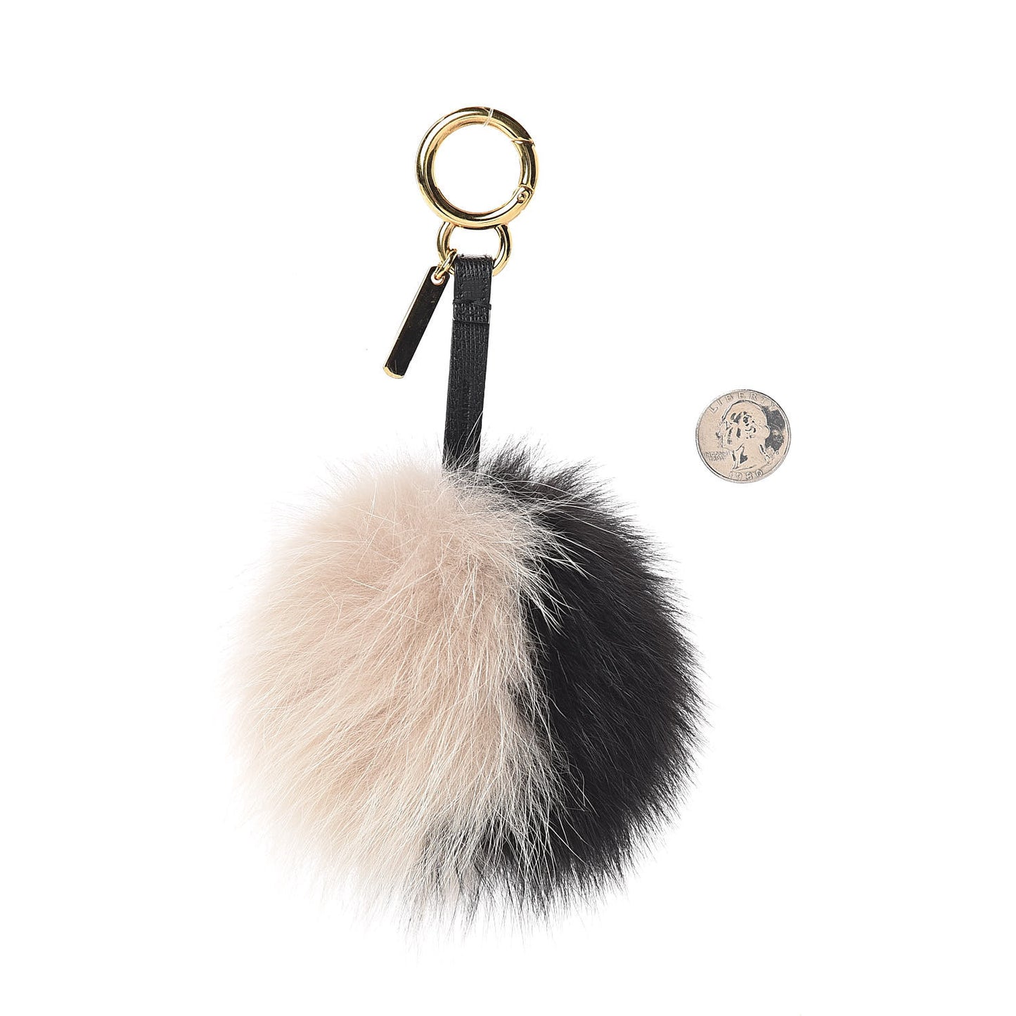 Fox Fur Pom Pom Bag Charm Black White