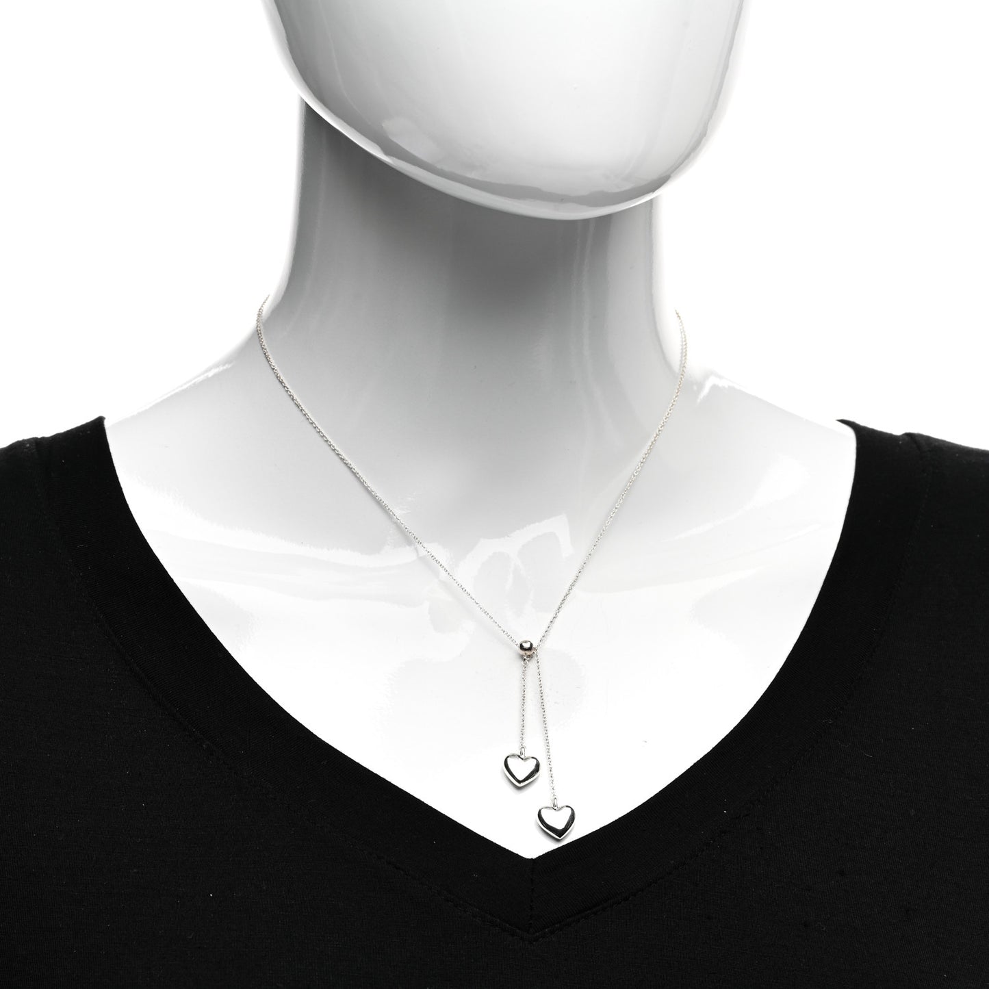 Sterling Silver Double Heart Lariat Pendant Necklace
