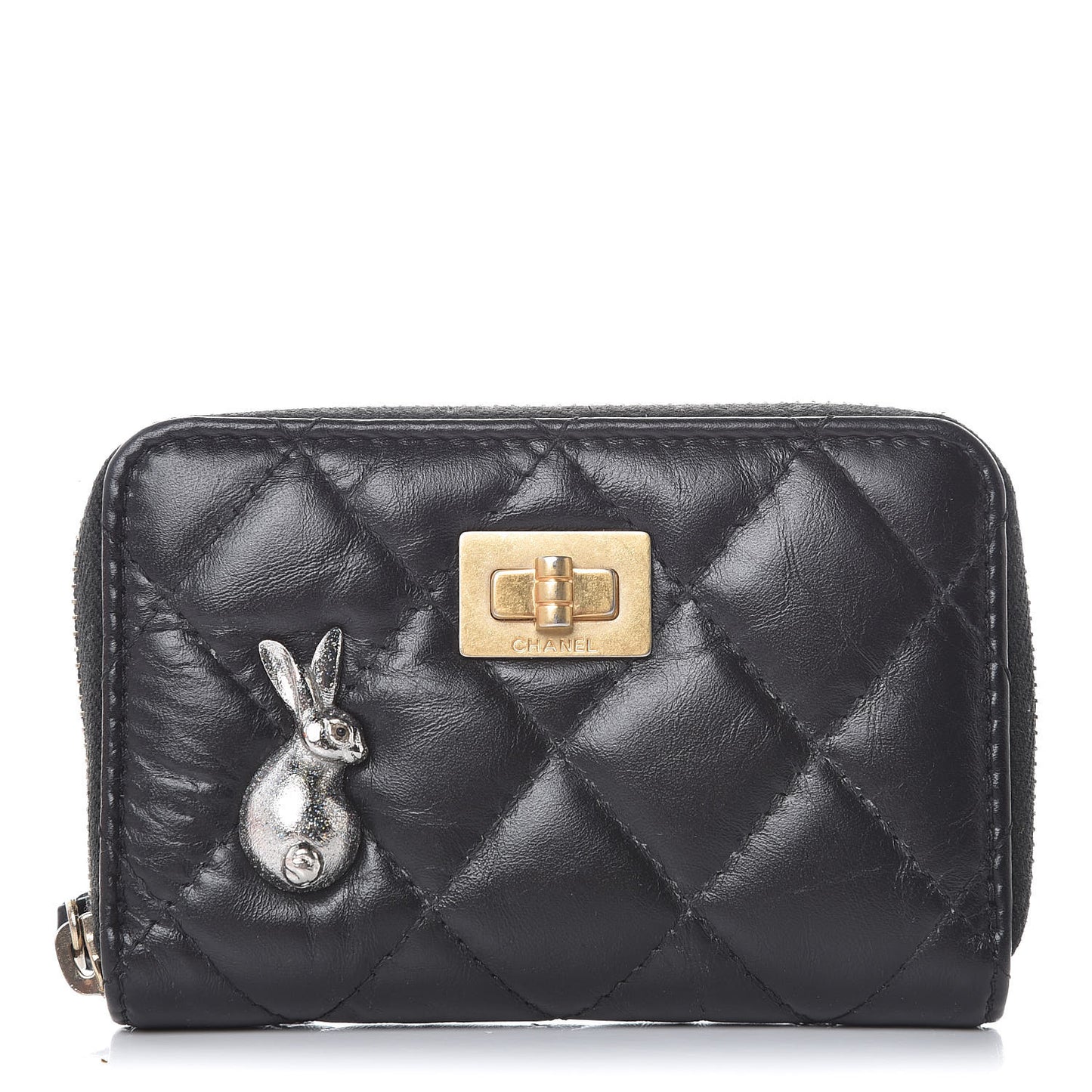 Aged Calfskin Quilted Lucky Charms Reissue Zip Coin Purse Black