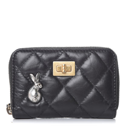 Chanel Aged Calfskin Quilted Lucky Charms Reissue Zip Coin Purse Black 1 of 8