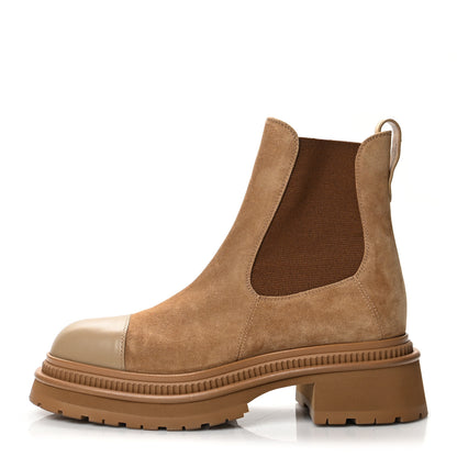 Chanel Suede Lambskin Cap Toe Ankle Boots 36.5 Light Brown 1 of 7