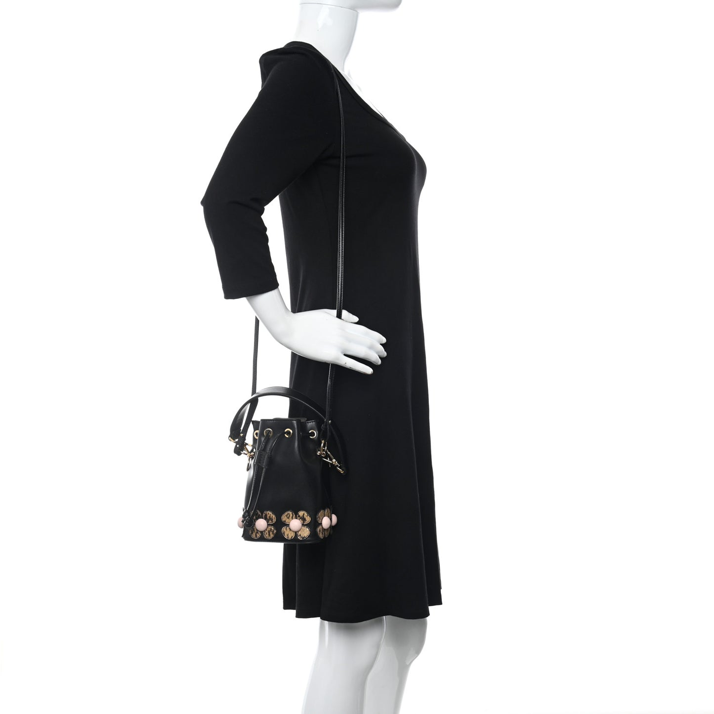 Vitello Liberty Elaphe F is Fendi Floral Embroidered Mini Mon Tresor Bucket Bag Black Nocciola