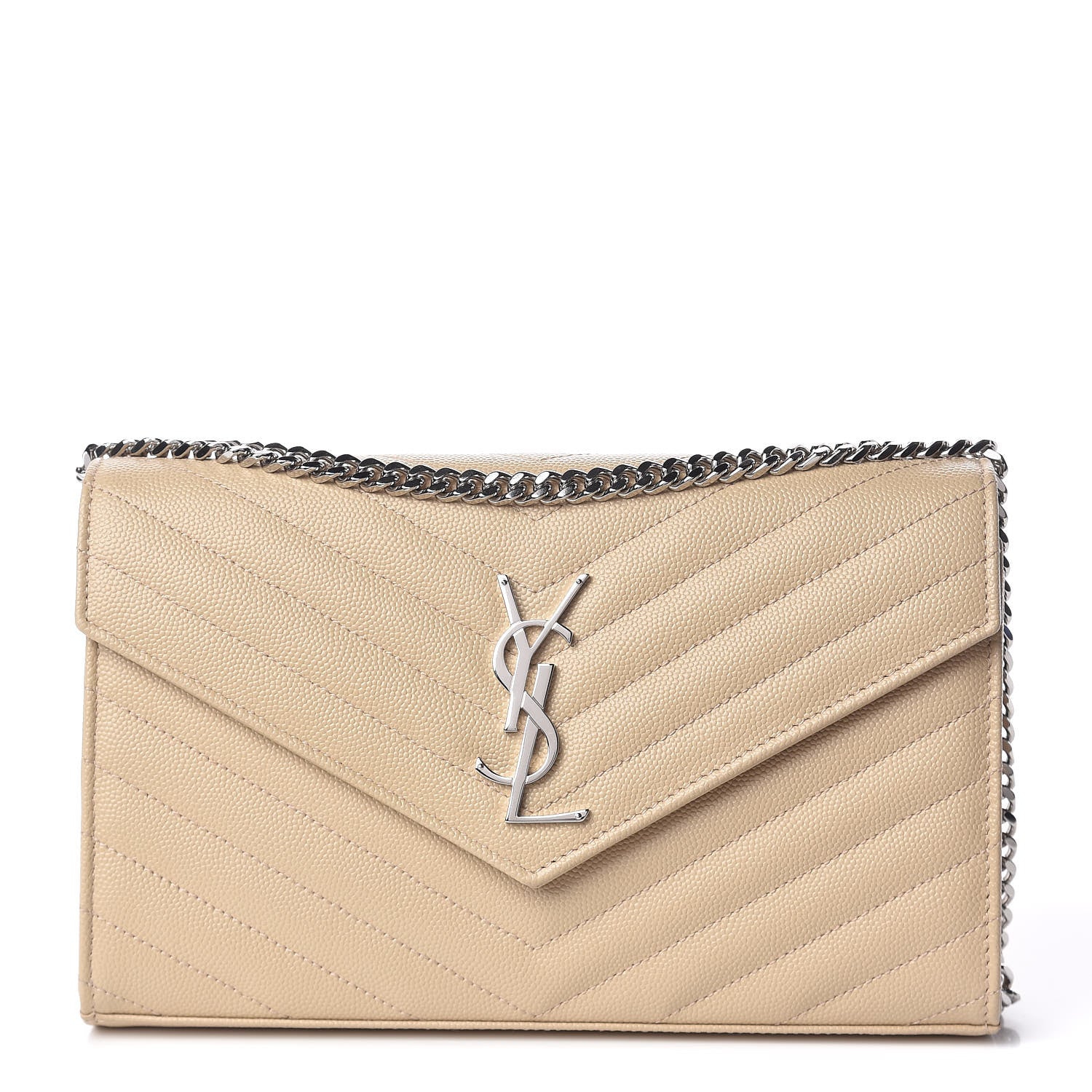 Saint Laurent Grain De Poudre Matelasse Chevron Monogram Chain Wallet Nude Powder 1 of 10