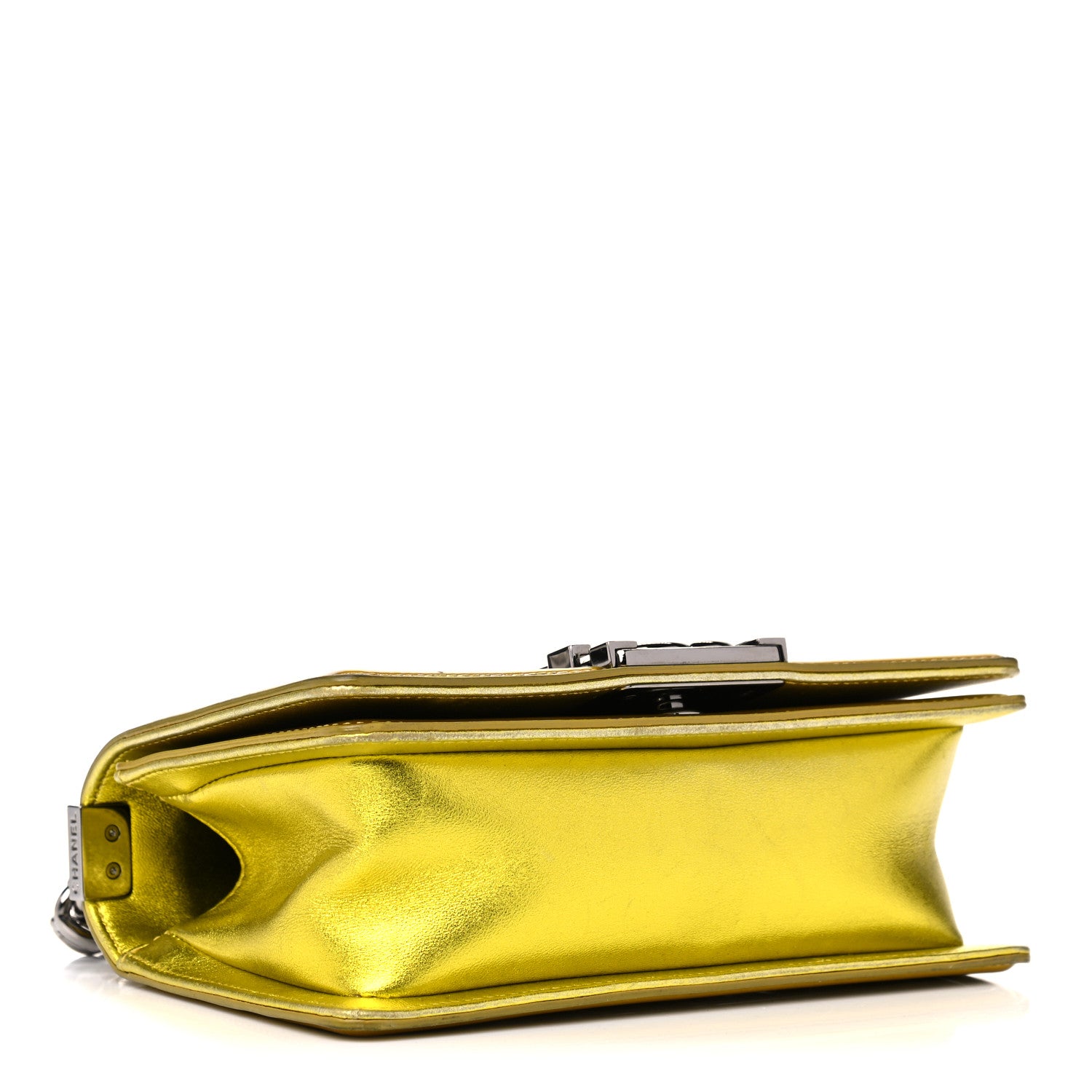 Chanel Metallic Patent Calfskin Quilted Small Boy Flap Yellow 3 of 11