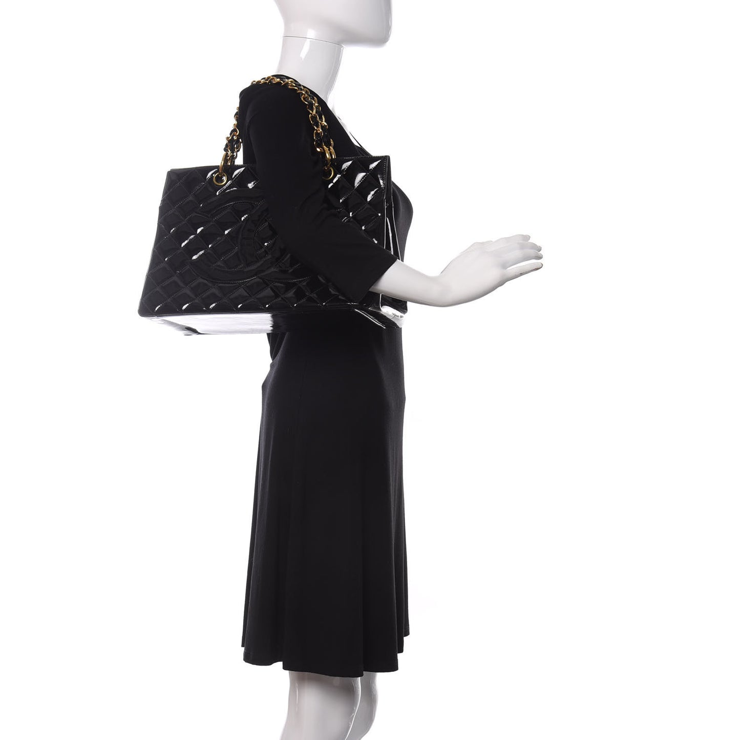 Patent Quilted Grand Shopping Tote GST Black