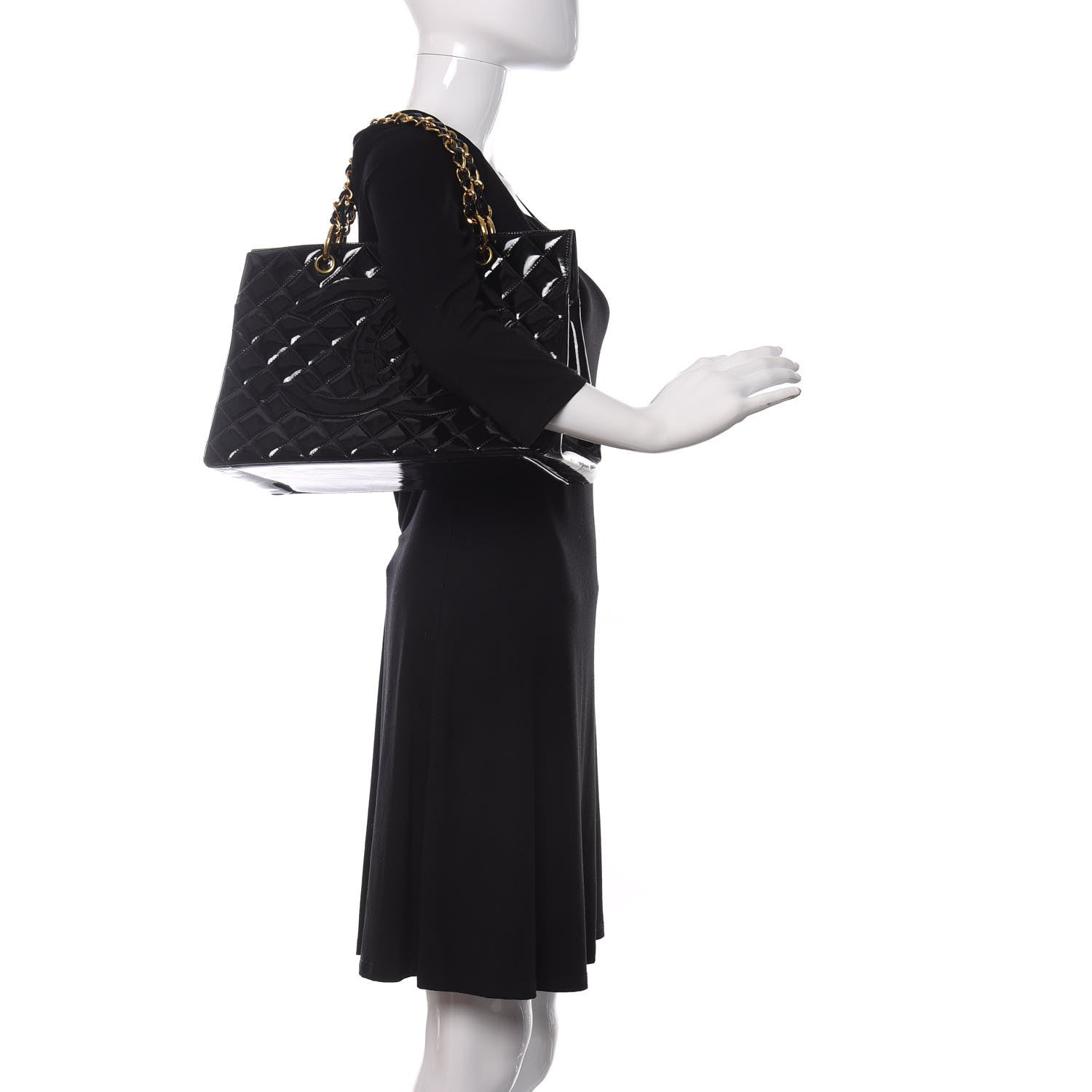 Chanel Patent Quilted Grand Shopping Tote GST Black 2 of 15