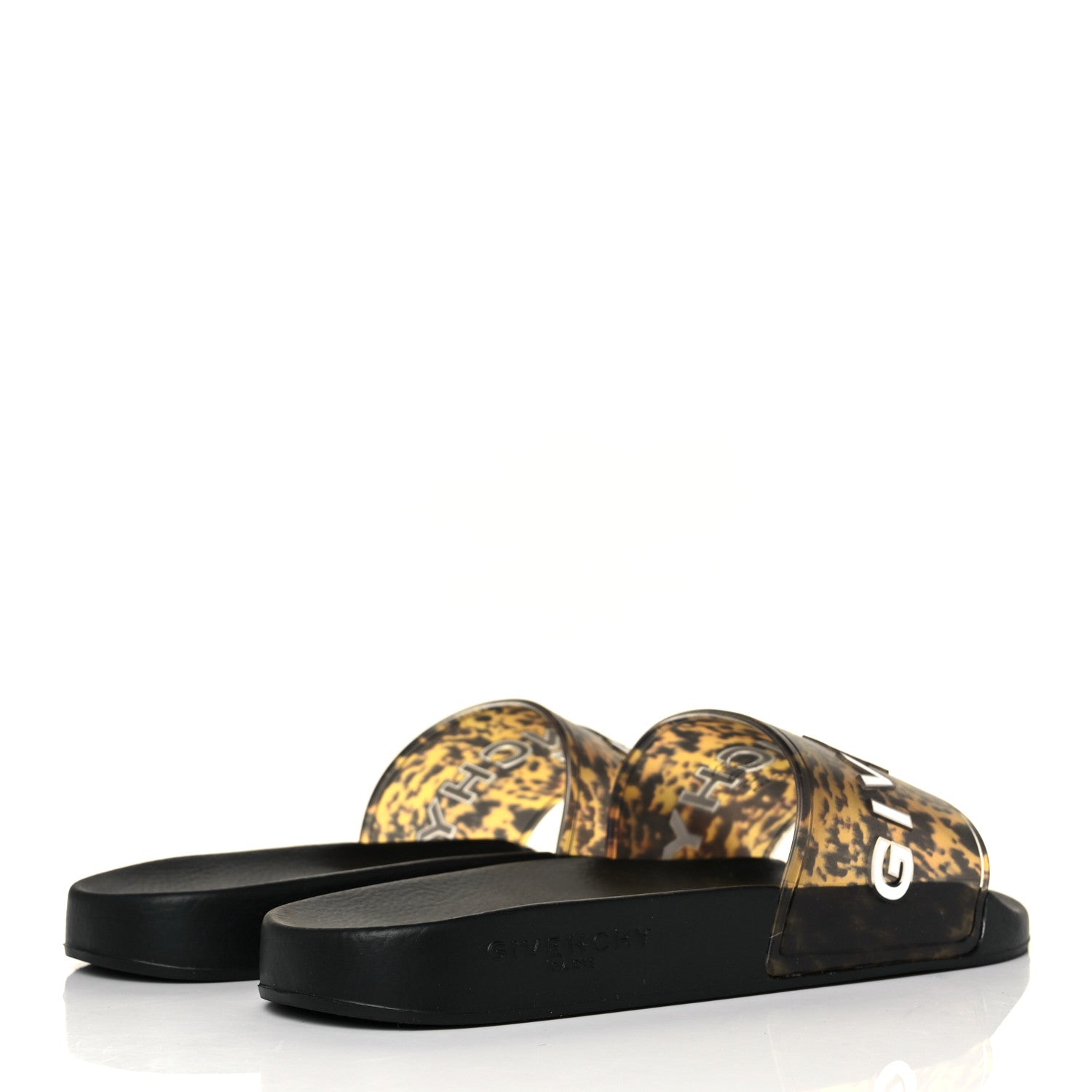 Givenchy Rubber Logo Marble Effect Mens Pool Slide Sandals 42 Black Yellow 4 of 8