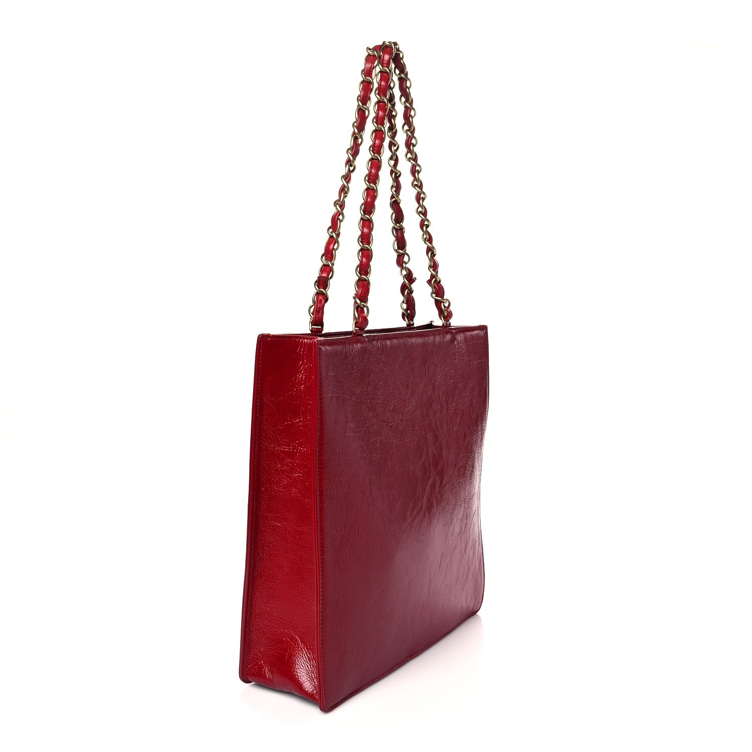 Chanel Shiny Aged Calfskin North South Shopping Bag Red 3 of 11