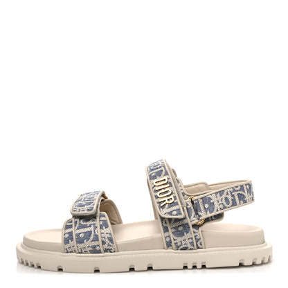 Christian Dior Oblique Raffia Chambray Jacquard Dioract Sandals 41 Blue Ecru 1 of 12