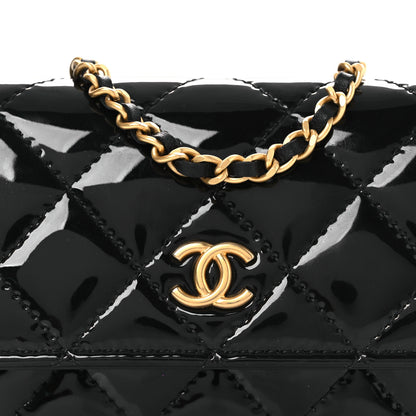 Chanel Patent Enamel Quilted Coco Hearts Clutch With Chain Black 9 of 14