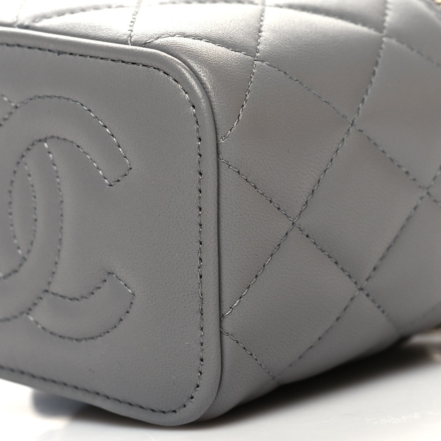 Chanel Lambskin Quilted Metal Mini Top Handle Vanity Case With Chain Grey 11 of 12