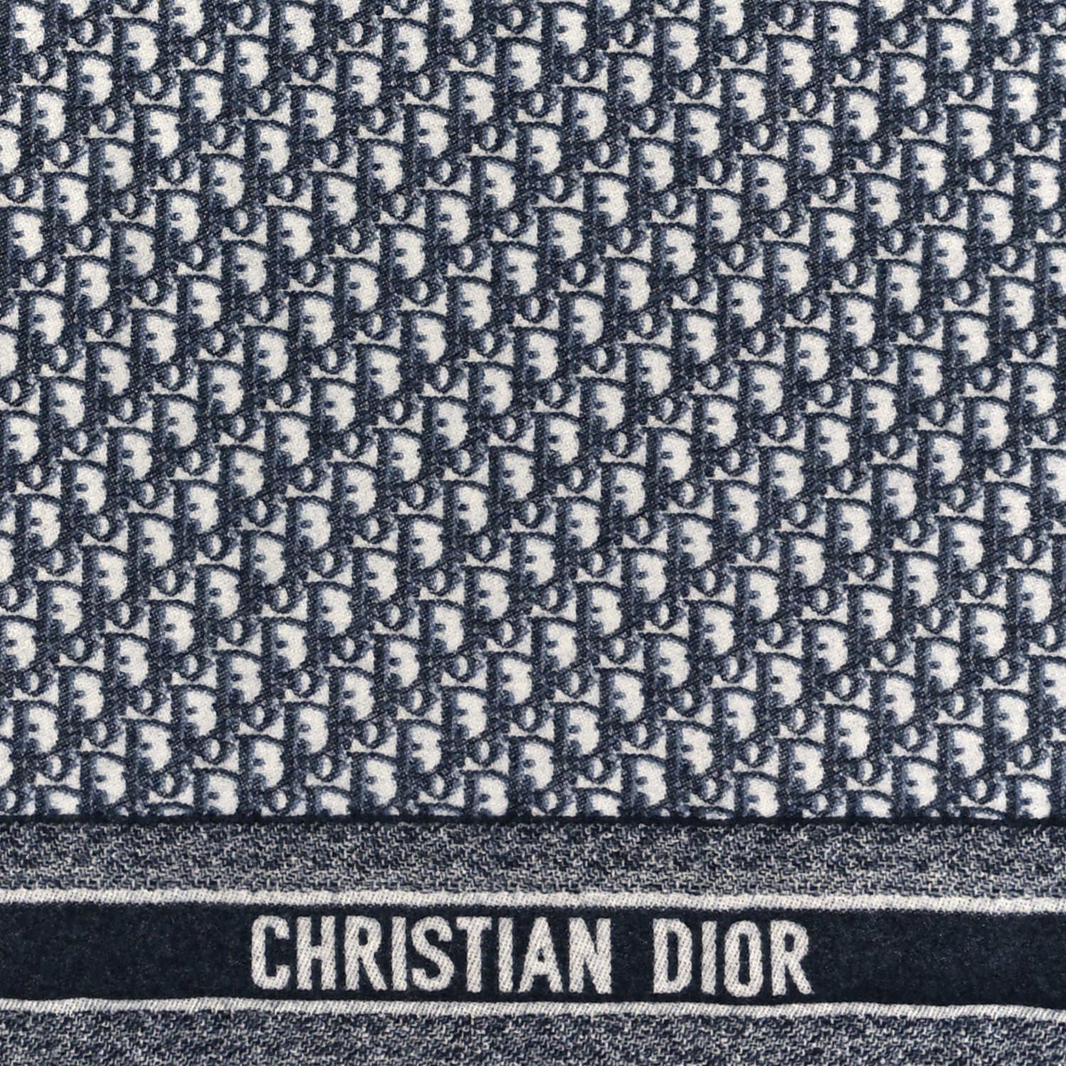 Christian Dior Cashmere Oblique Fringed Scarf Navy 3 of 3