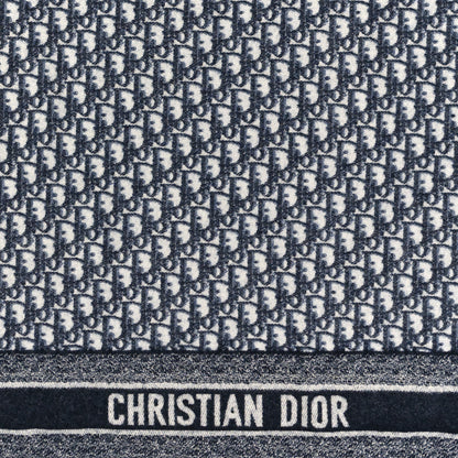 Christian Dior Cashmere Oblique Fringed Scarf Navy 3 of 3