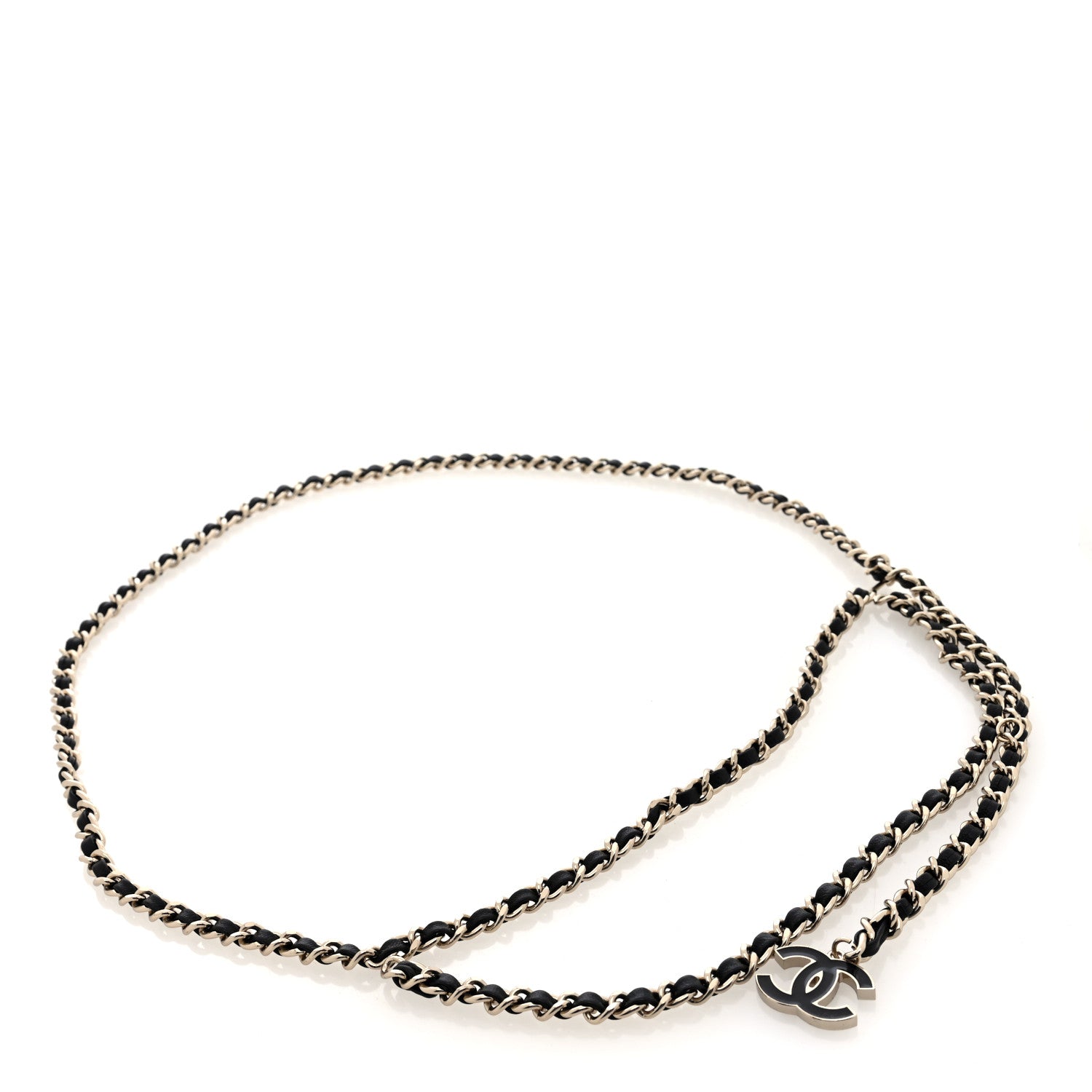 Lambskin Enamel CC Chain Belt Black Gold