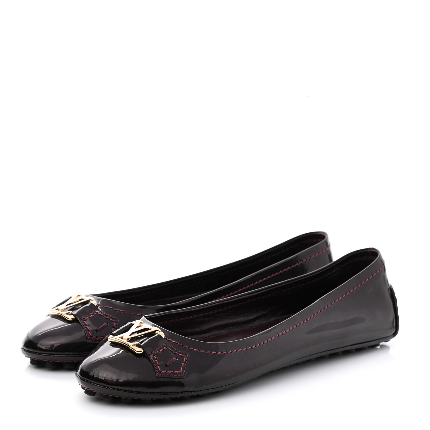 Patent Calfskin Oxford Ballerina Flats 38 Amarante