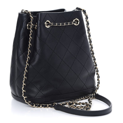 Chanel Calfskin Stitched Chain Bucket Bag Black 3 of 9