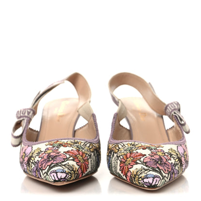 Christian Dior Canvas Embroidered Voyage Cotton Ribbon J'Adior Slingback 65mm Pumps 38 Poudre Multicolor 3 of 9