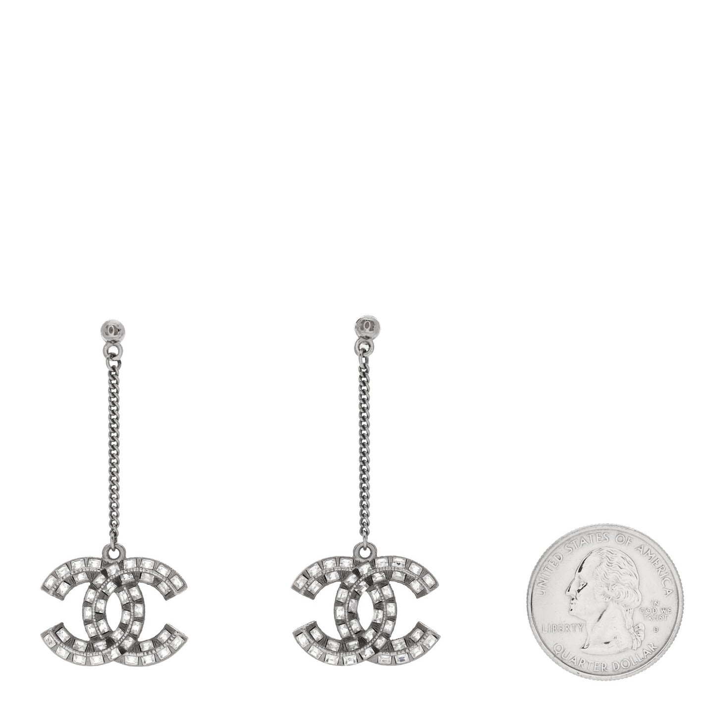 Baguette Crystal CC Drop Earrings Silver