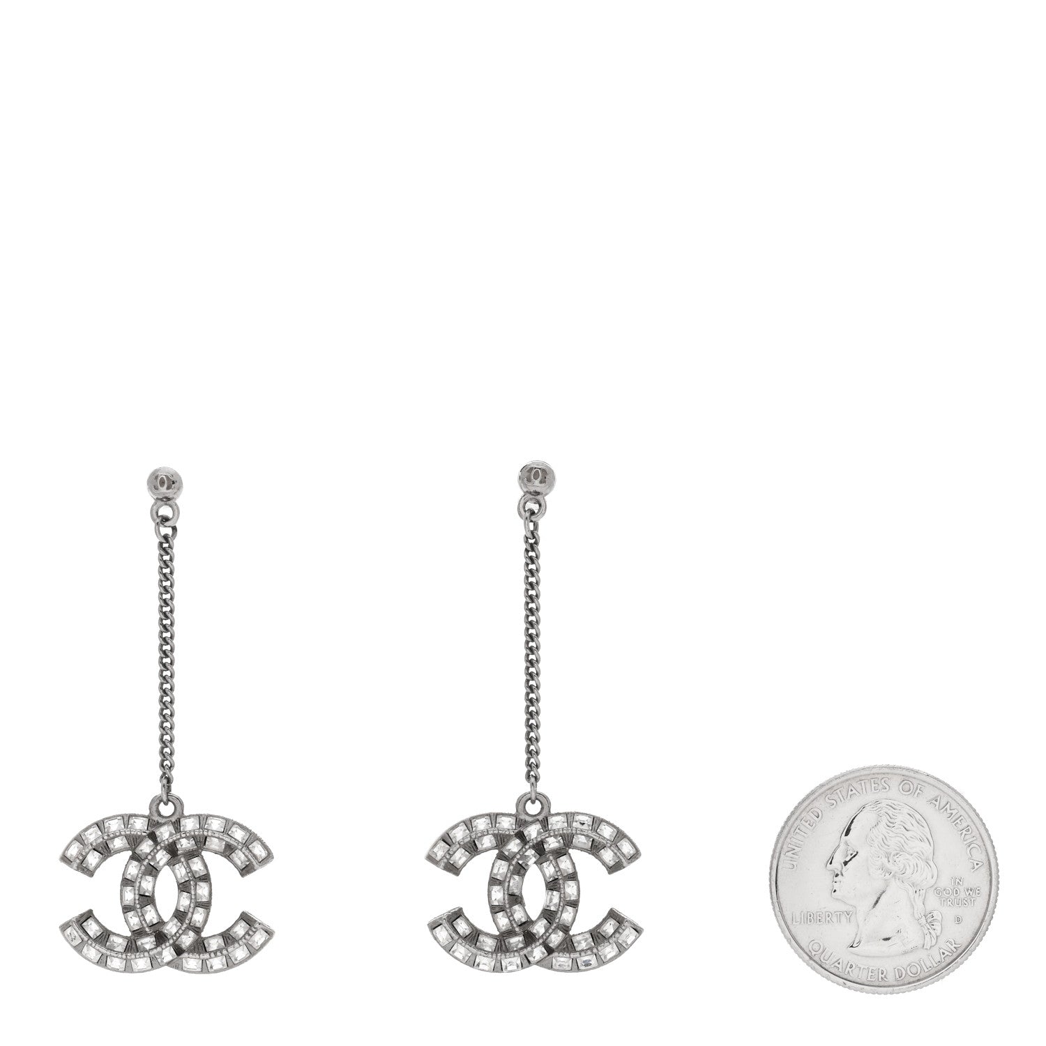 Chanel Baguette Crystal CC Drop Earrings Silver 2 of 5