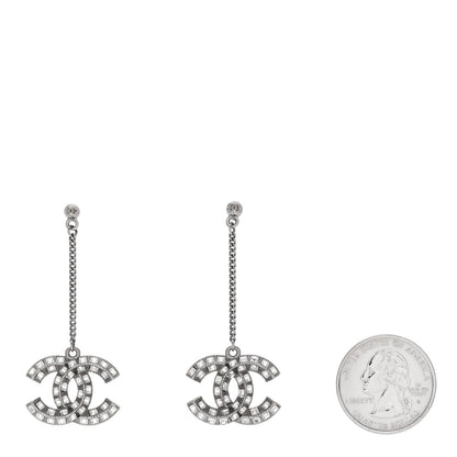 Chanel Baguette Crystal CC Drop Earrings Silver 2 of 5