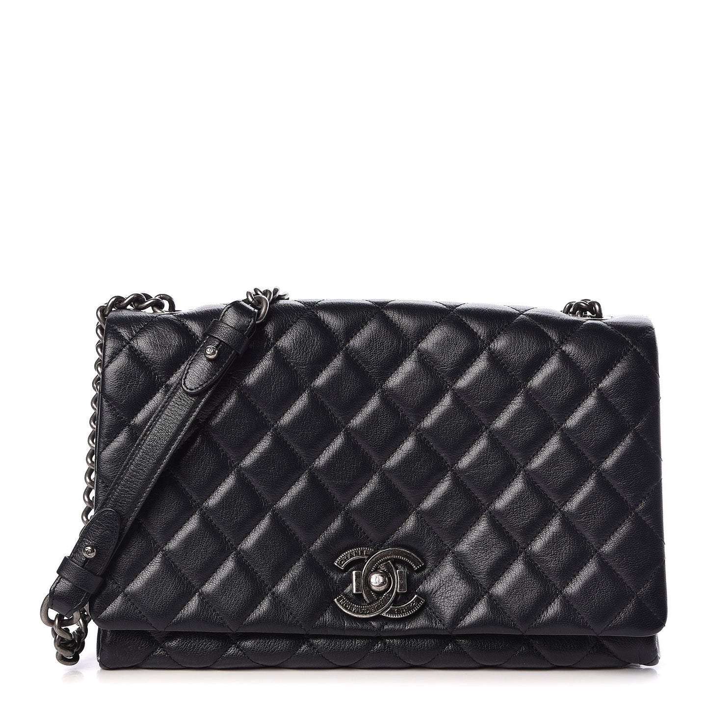 Goatskin Quilted Large City Rock Flap Navy