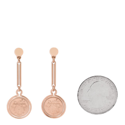 Hermes 18K Rose Gold PM Ex-Libris Drop Earrings 2 of 5