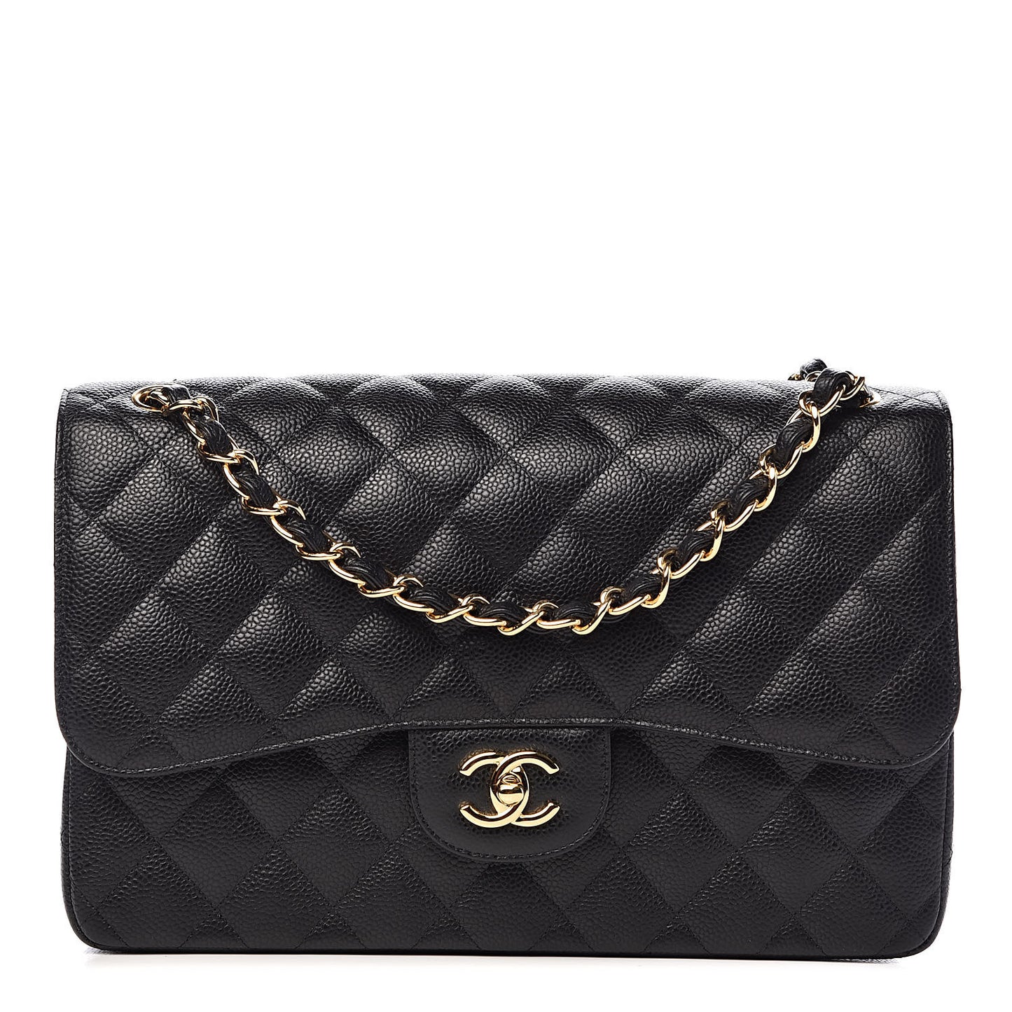 Caviar Quilted Jumbo Double Flap Black