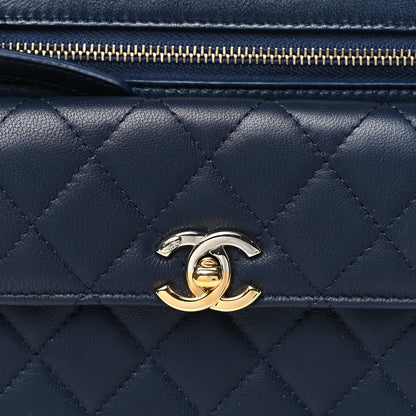 Chanel Lambskin Quilted Square Front Pocket Clutch With Chain Navy Blue 8 of 14