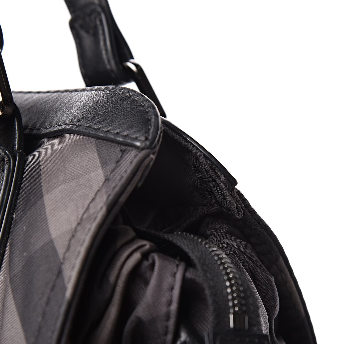 Nylon Check Small Buckleigh Packable Tote Charcoal