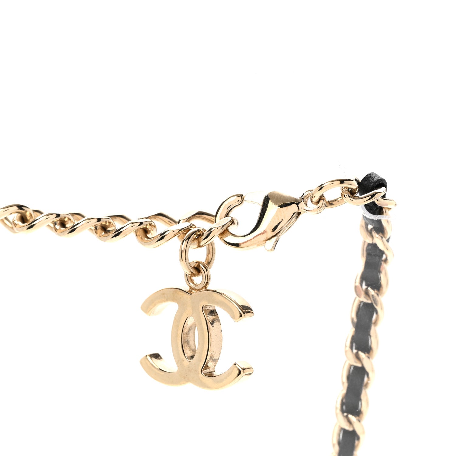 Chanel Lambskin Crystal CC Chain Pendant Necklace Black Gold 6 of 7