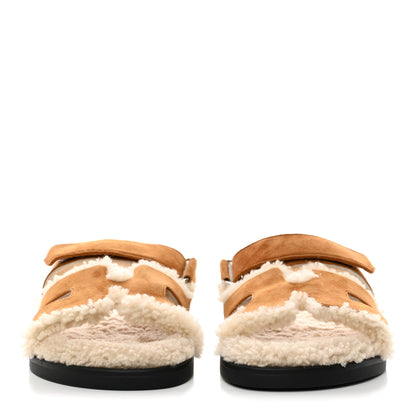 Hermes Suede Goatskin Woolskin Womens Chypre Sandals 37 Naturel Ecru 2 of 8