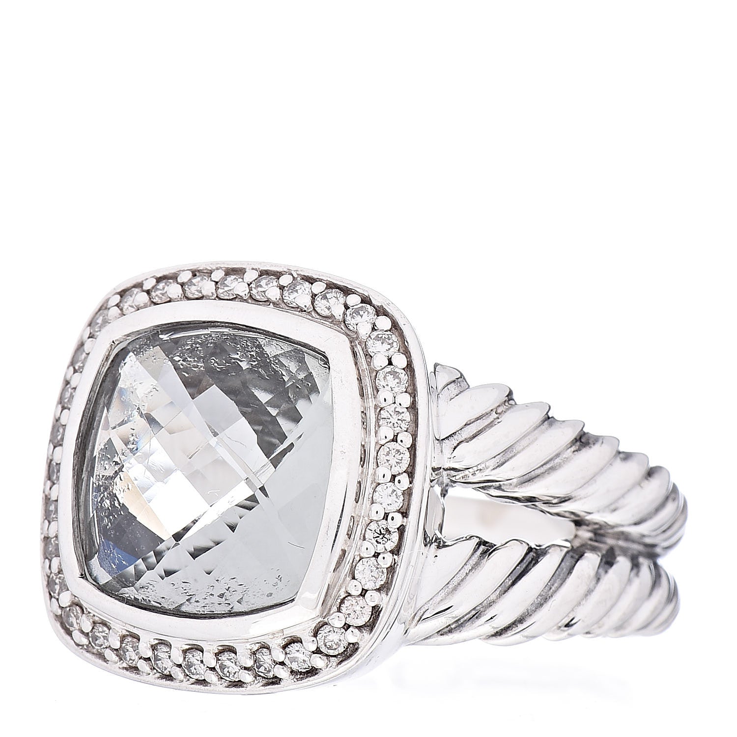 David Yurman Sterling Silver Diamond Prasiolite 11mm Albion Ring 57 8 3 of 5