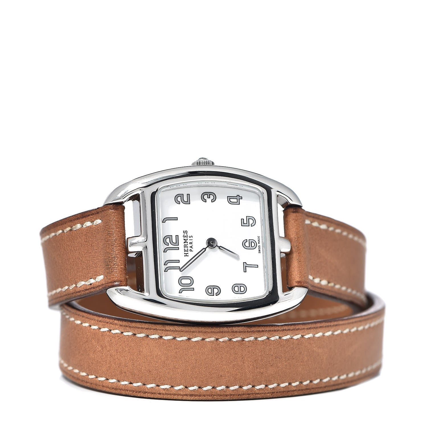 Hermes Stainless Steel Barenia 26mm Cape Cod Tonneau Double Tour Quartz Watch Fauve 3 of 9