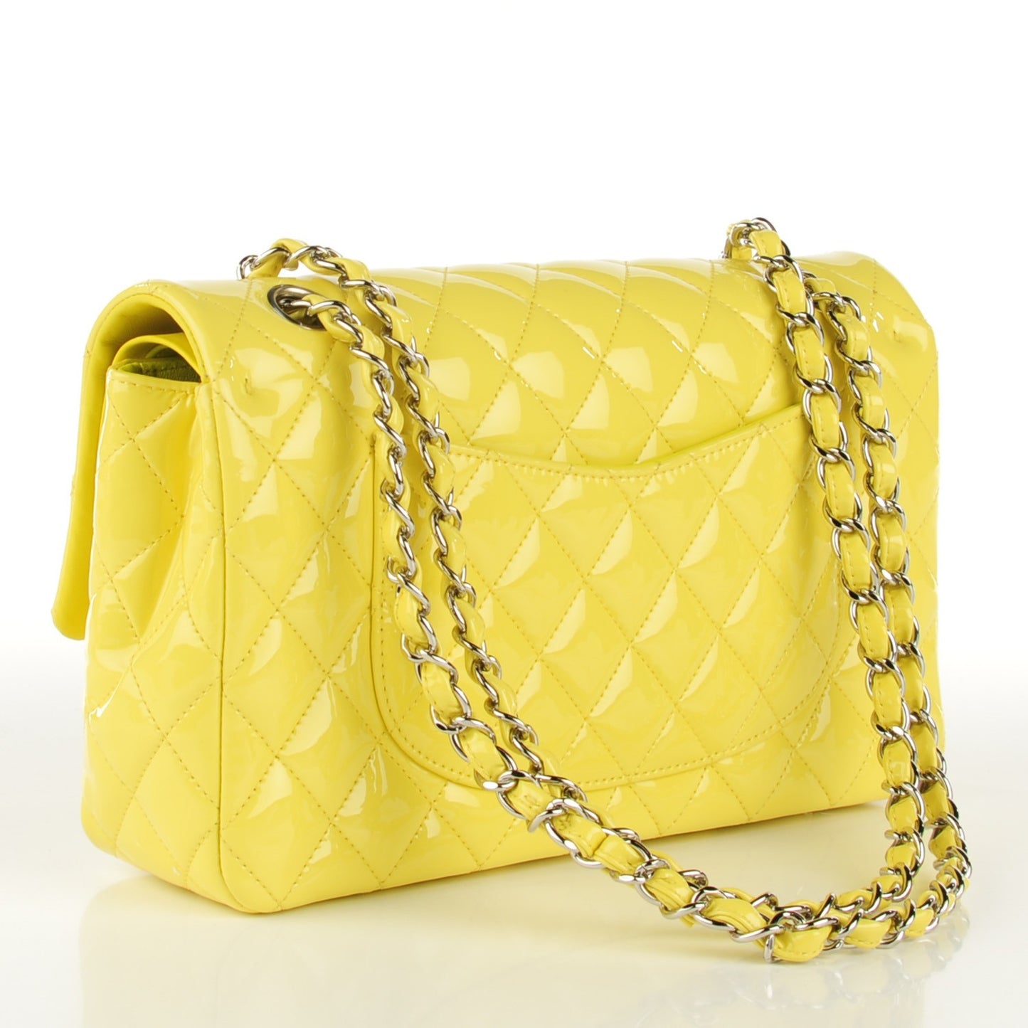 Patent Quilted Medium Double Flap Yellow