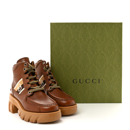 Gucci Quebec Calfskin Web Womens Interlocking G Lace Up Combat Up Combat Boots 37 Cuir Mystic White Ebony Beige 10 of 10