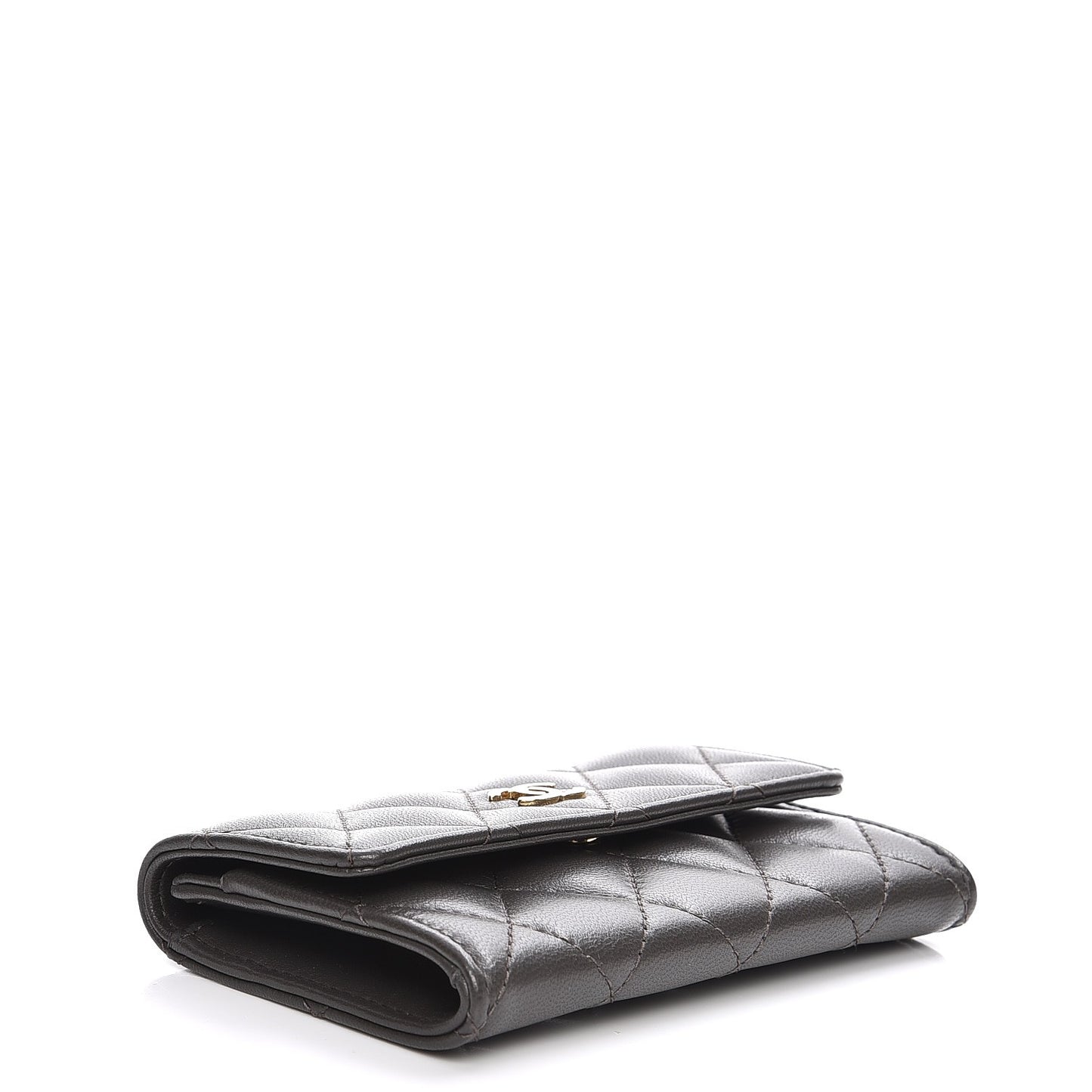 Lambskin Quilted Card Holder Grey