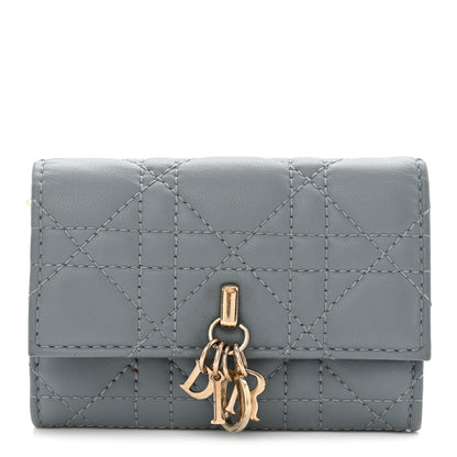 Christian Dior Lambskin Cannage Lady Dior Flap Card Holder Gray 1 of 8
