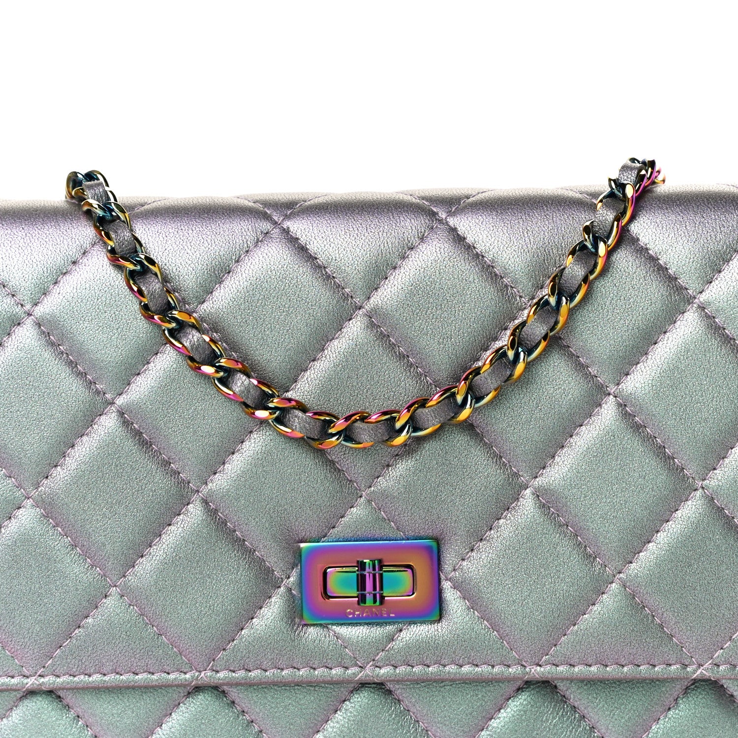 Chanel Iridescent Lambskin Quilted Reissue Wallet On Chain WOC Light Purple 9 of 12