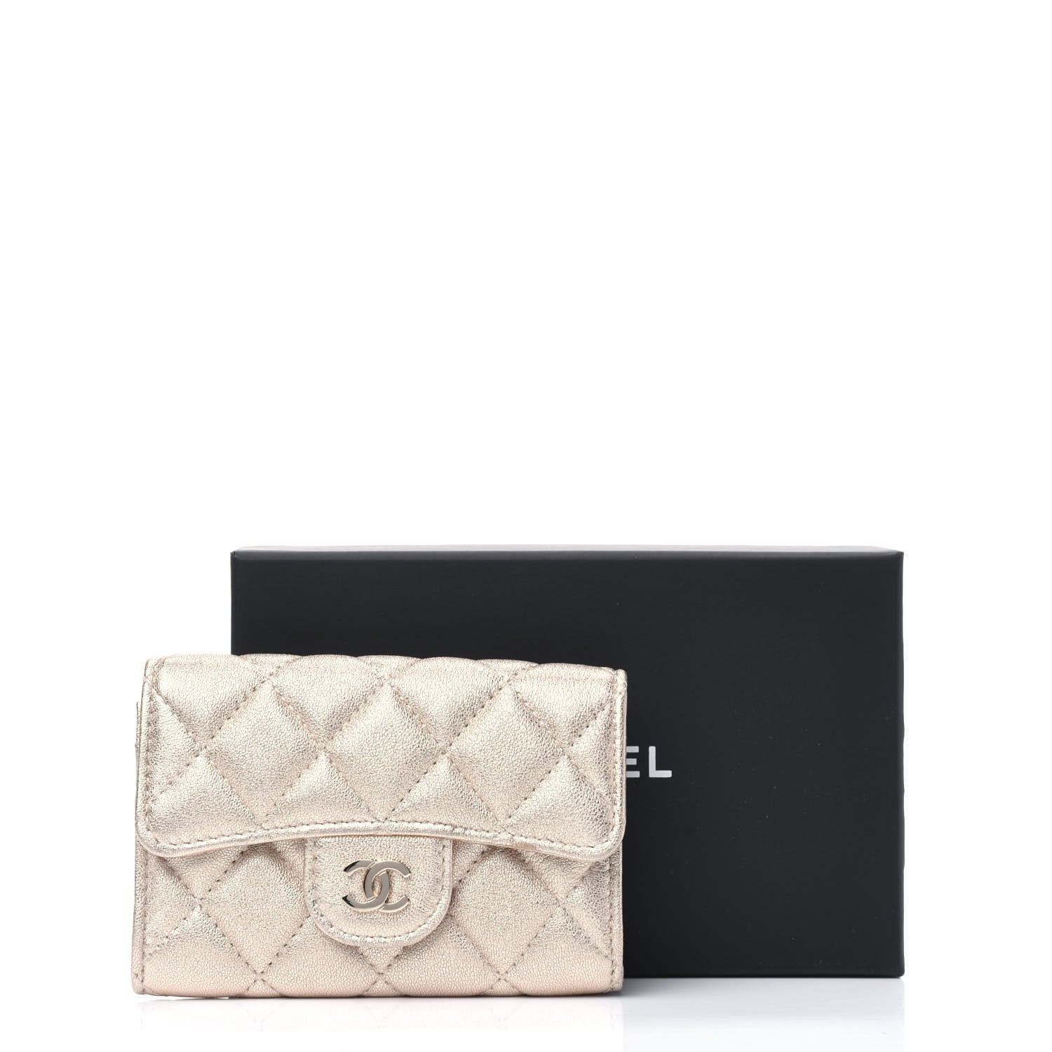 Chanel Metallic Lambskin Quilted Flap Card Holder Wallet Gold 10 of 10