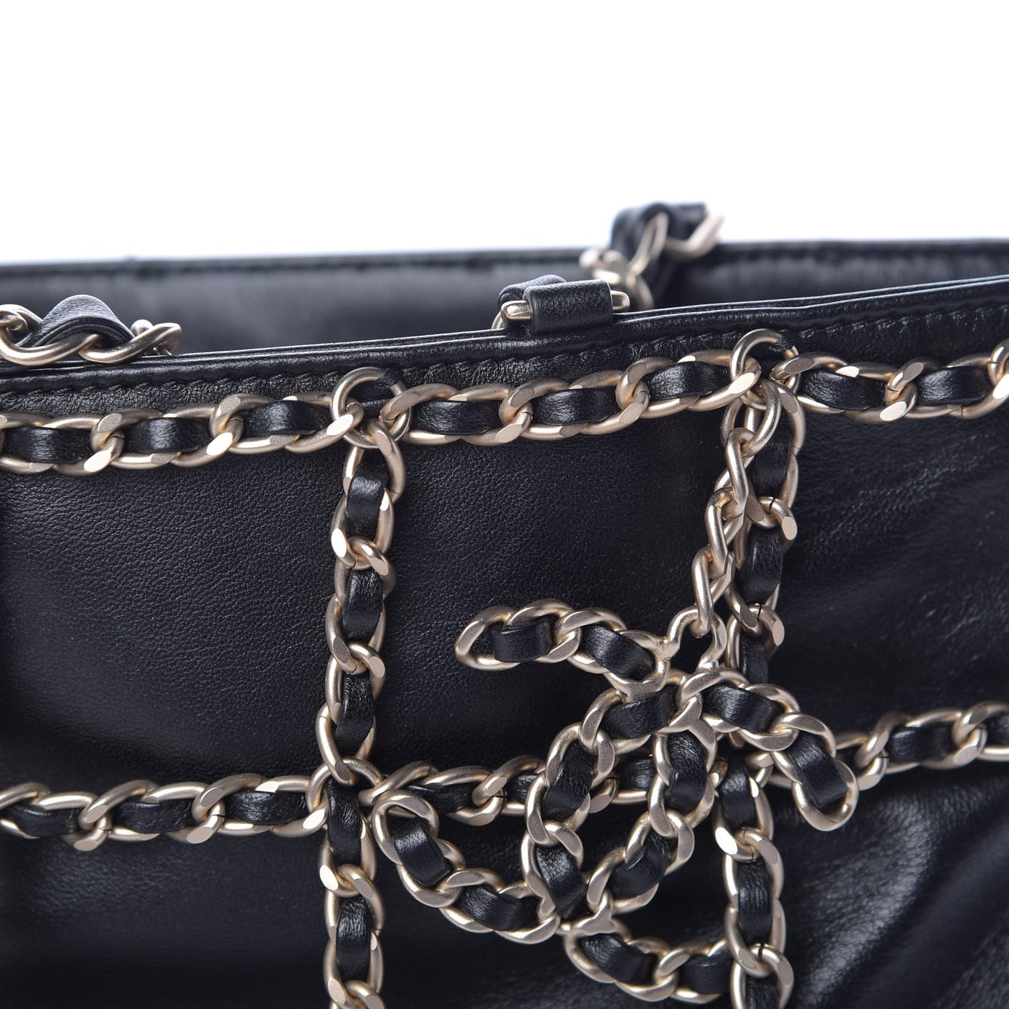 Lambskin Large Shopping Chain Tote Black