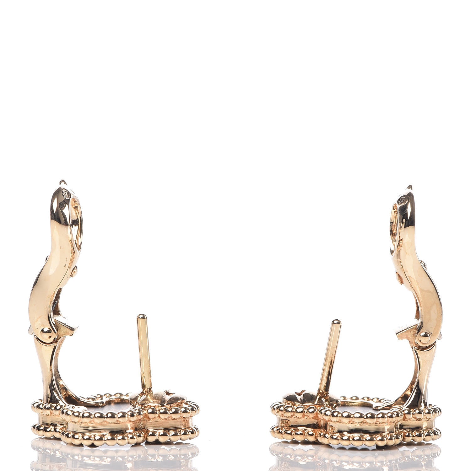 Van Cleef & Arpels 18K Yellow Gold Black Onyx Vintage Alhambra Earrings 3 of 5