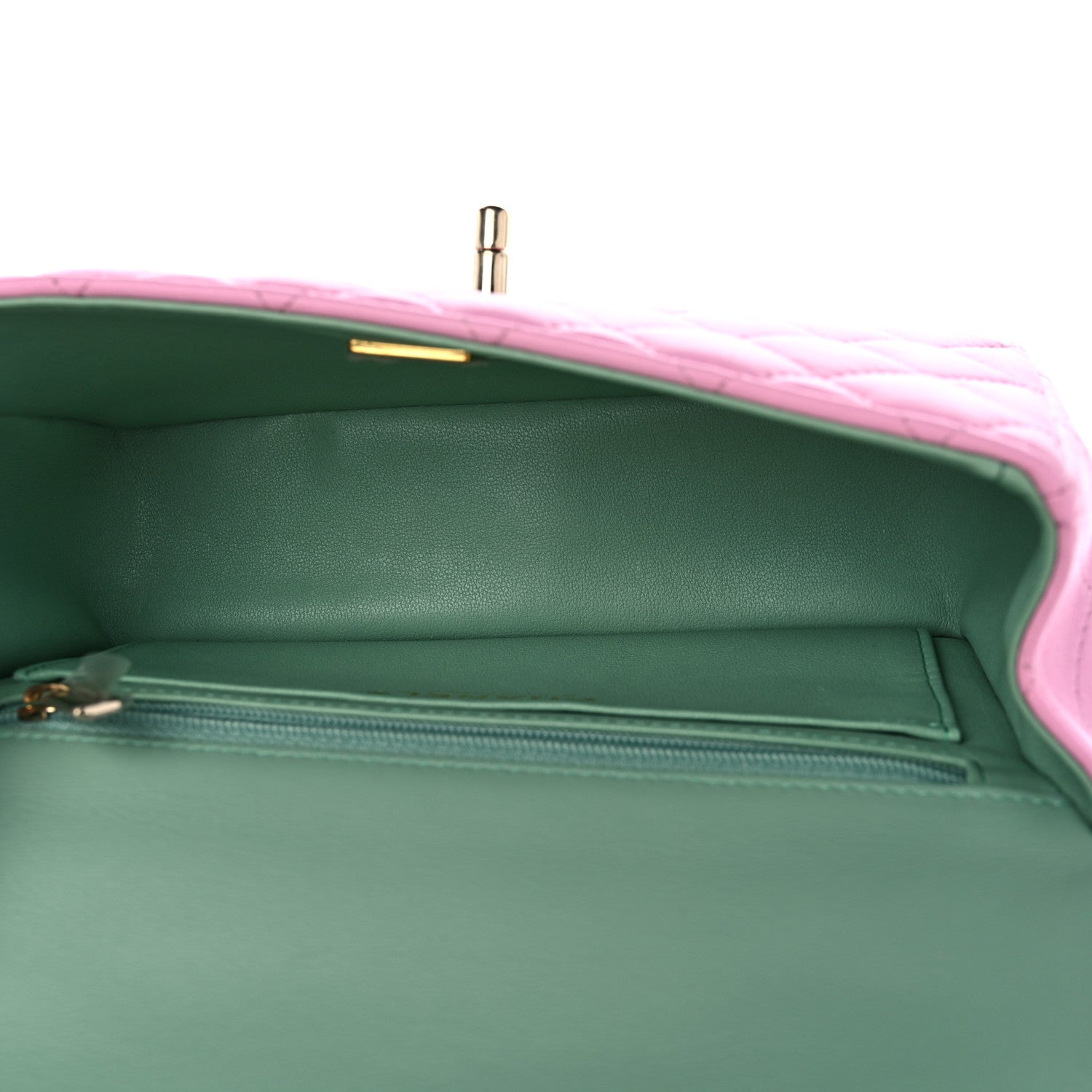 Chanel Lambskin Quilted Bi-Color Mini Top Handle Rectangular Flap Light Lilac Light Green 5 of 10