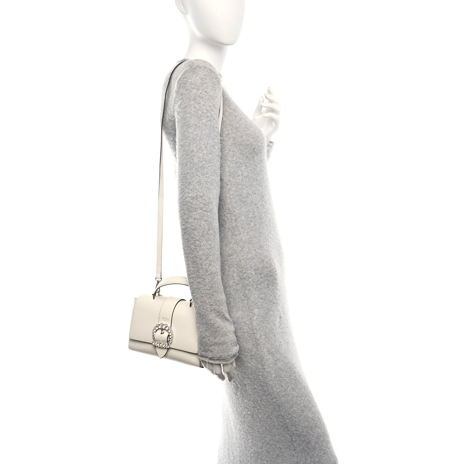 Jimmy Choo Calfskin Crystal Small Cheri Top Handle Bag Milk 2 of 11