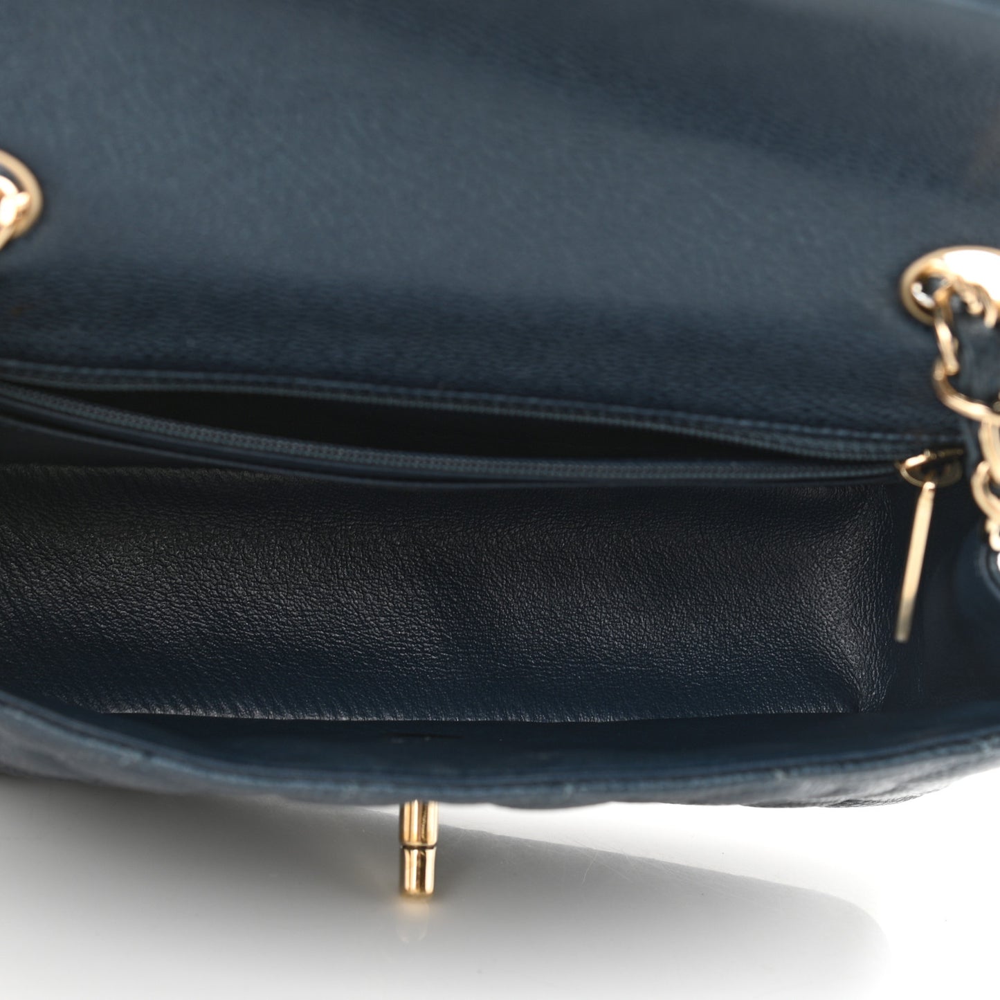 Iridescent Caviar Quilted Mini Rectangular Flap Dark Blue