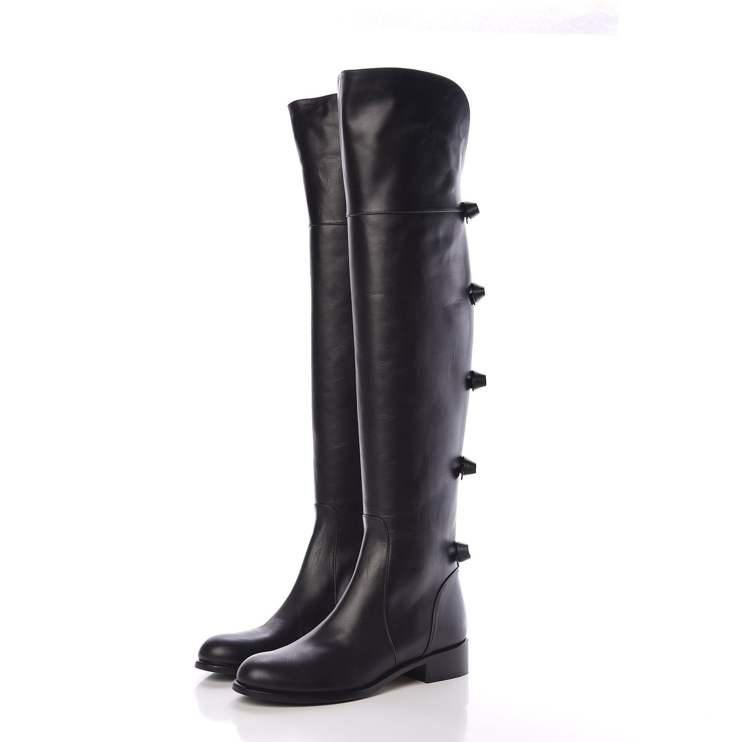 Calfskin Multi Bow Over the Knee Boots 37 Black