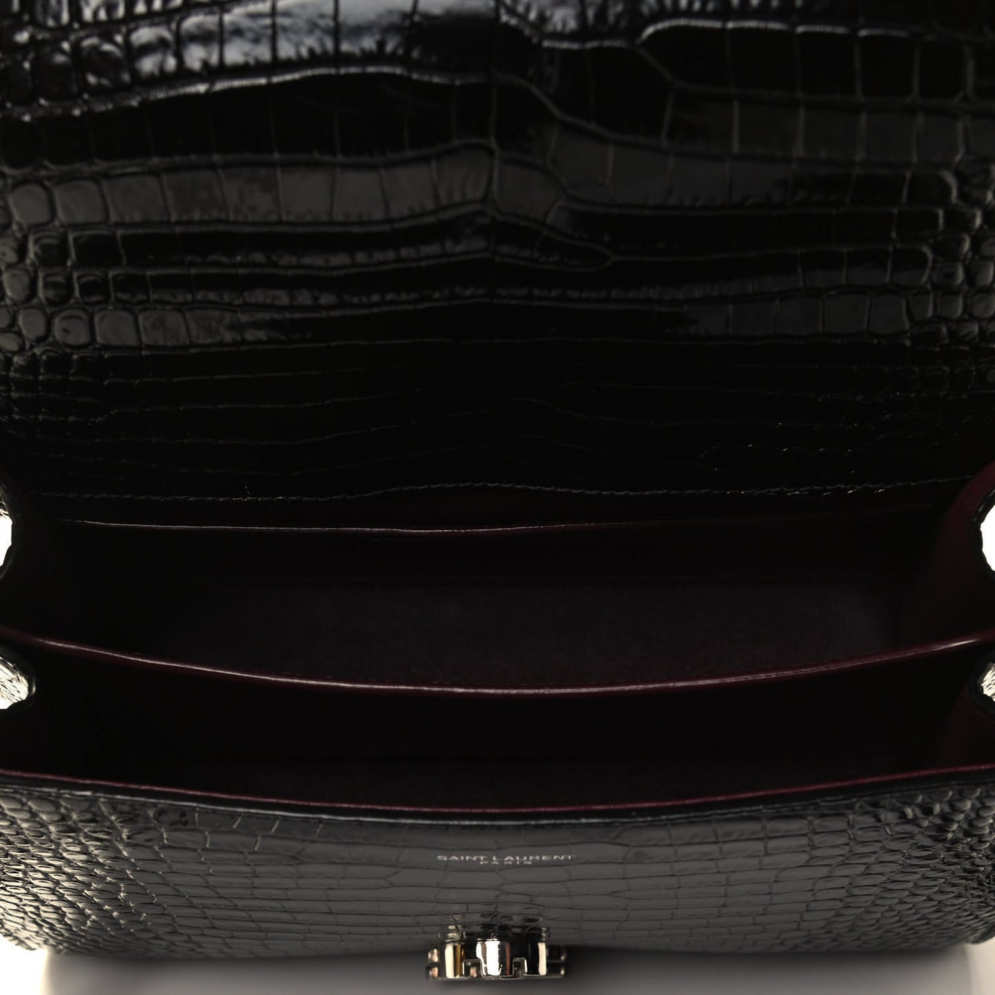 Calfskin Crocodile Embossed Medium Classic Monogram Cassandra Top Handle Black Rouge Legion