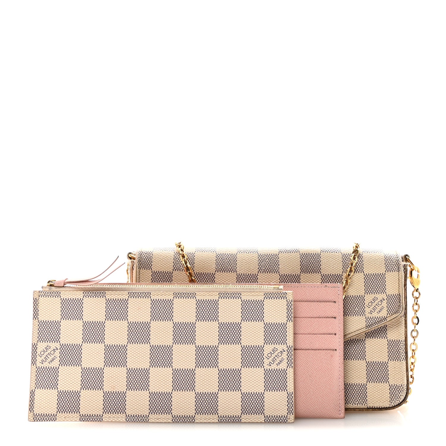 Louis Vuitton Damier Azur Pochette Felicie Chain Wallet Rose Ballerine 3 of 11